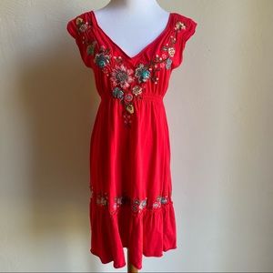Johnny Was Los Angeles JWLA Dress Embroidered Red Sleeveless Size Small